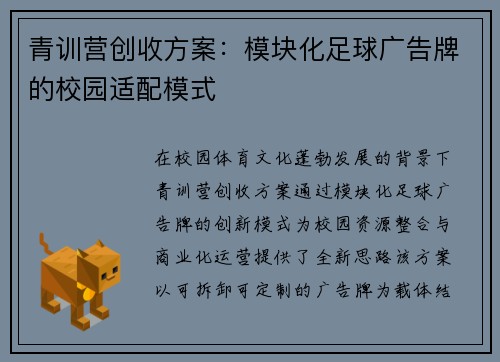 青训营创收方案：模块化足球广告牌的校园适配模式