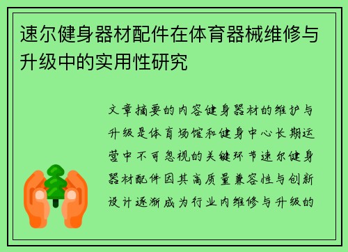 速尔健身器材配件在体育器械维修与升级中的实用性研究